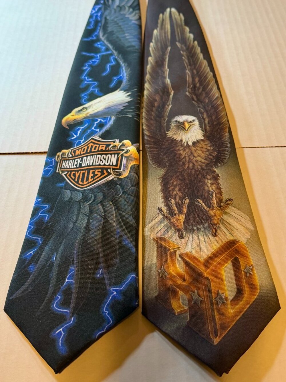 Lot of 2 Vintage Harley Davidson Eagle & Lightning Ties 3.5” x 56”